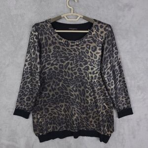 Alberto Makali Sweater Womens Sz L Long Sleeve Metallic Leopard Print Round Neck